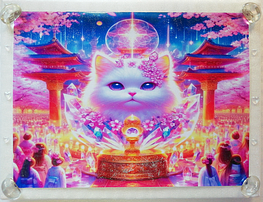 Art hand Auction 猫帝国 18 A4 神社之神白猫 手绘绘画原创艺术