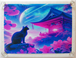 Art hand Auction ネコ日本帝国 19 神社と黒猫 手描き&CG 絵画イラストオリジナル原画 A4