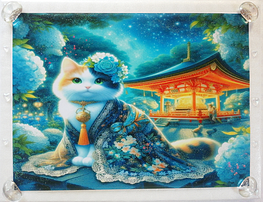 Art hand Auction ネコ日本帝国 20 着物三毛猫 手描き&CG 絵画イラストオリジナル原画 A4