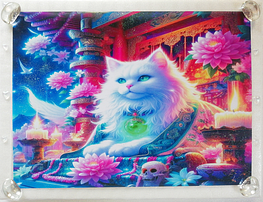Art hand Auction Empire des chats 22 A4 Sanctuaire chat blanc moelleux peinture dessinée à la main art original