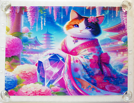 Art hand Auction ネコ日本帝国 24 着物と三毛猫 手描き&CG 絵画イラストオリジナル原画 A4