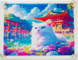 Art hand Auction 猫帝国 27 A4 神社白猫 手绘绘画原创艺术