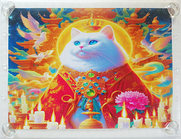Art hand Auction Empire des chats 28 A4 Dieu chat blanc peinture dessinée à la main art original