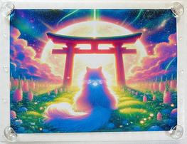 Art hand Auction 猫帝国 03 A4 神社牌坊白猫手绘绘画原创艺术