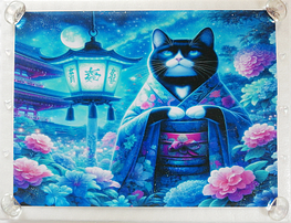Art hand Auction ネコ日本帝国 31 着物と白黒猫 手描き&CG 絵画イラストオリジナル原画 A4