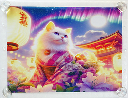 Art hand Auction 猫帝国 39 A4 神社白猫 手绘绘画原创艺术