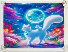 Art hand Auction 猫帝国 46 A4 神社白猫 手绘绘画原创艺术