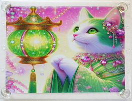 Art hand Auction Imperio gato 50 A4 Kimono gato verde dibujado a mano pintura arte original