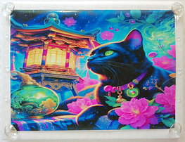 Art hand Auction ネコ日本帝国 59 神社と黒猫 手描き&CG 絵画イラストオリジナル原画 A4