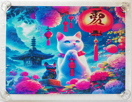 Art hand Auction 猫帝国 60 A4 神社白猫 手绘绘画原创艺术