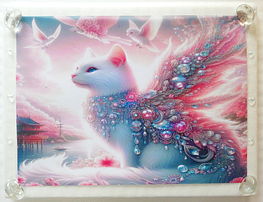 Art hand Auction Empire des chats 07 A4 Plume de chat blanc peinture dessinée à la main art original
