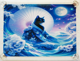 Art hand Auction ネコ日本帝国 77 着物と黒猫 手描き&CG 絵画イラストオリジナル原画 A4