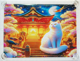 Art hand Auction 猫帝国 08 A4 神社白猫 手绘绘画原创艺术