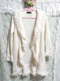 Manteau / cardigan en fourrure de lapin blanc, mode femme et cardigan taille moyenne