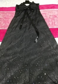 黒ブラック星空柄ノースリーブシフォンマキシロングドレス/ワンピース Black starry pattern sleeveless chiffon maxi long dress/onepiece