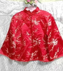 シルクレーヨン赤レッドチャイナドレスチュニック/トップス Silk rayon red china dress tunic/tops, チュニック&長袖&Mサイズ
