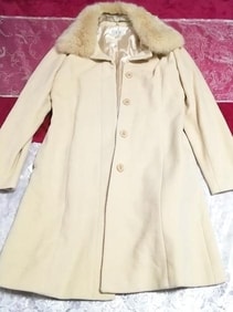 白フローラルホワイトアイボリーフォックスファー毛とアンゴラロングコートベルト付9号 Floral white ivory fox fur angola coat/jacket, コート&毛皮、ファー&ラビット
