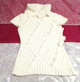 Suéter de manga corta con cuello alto de piel de conejo blanco tops de punto Suéter de manga corta con cuello alto de piel de conejo blanco tops de punto