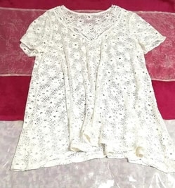 White flower see through lace short sleeve tunic tops, tunic & short sleeve & XL size or more