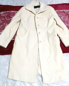 フローラルホワイト白縦糸羊毛と横糸アンゴラロングコート/アウター Floral white angola long coat/outer, コート&コート一般&Mサイズ