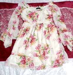 CECIL McBEE white pink floral pattern chiffon tunic / tops / onepiece