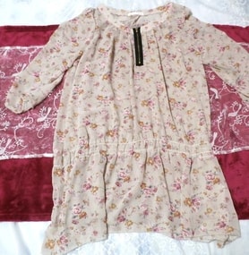 KLEIN PLUS black gold chuck brown pink flower pattern / tunic / one piece, tunic & long sleeves & M size