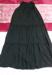 Negro negro 100% algodón camisola maxi de una pieza / falda larga