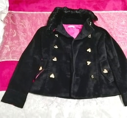 Черное короткое пальто с кроличьим мехом на пуговицах в форме сердца, кардиган с мантией, с черным сердцем на пуговицах с кроличьим мехом, короткое пальто с кардиганом