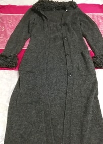 Dark gray 130cm long maxi onepiece sweater knit / cardigan / haori Ash gray 51.18 in long maxi onepiece sweater knit cardigan