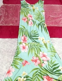Light blue floral print american made sleeveless maxi one piece