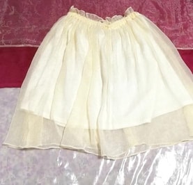白フローラルホワイトシフォンフレアミニスカート White floral white chiffon flare mini skirt, ミニスカート&フレアースカート、ギャザースカート&Mサイズ