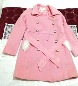 リズリサ LIZ LISA ピンクガーリーレースベルト可愛いロングコート Pink Girly Lace Belt Cute Long Coat