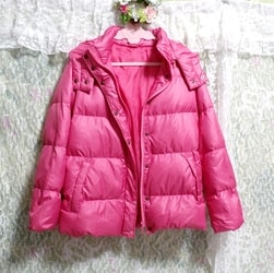 蛍光ピンクのフード付きダウンコート/アウター Fluorescent pink hooded down coat/outer