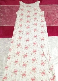 White ash flower pattern sleeveless maxi one piece, dress & long skirt & M size