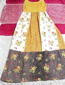 Vestido maxi de una pieza sin mangas con estampado étnico amarillo, vestido y falda larga y talla M