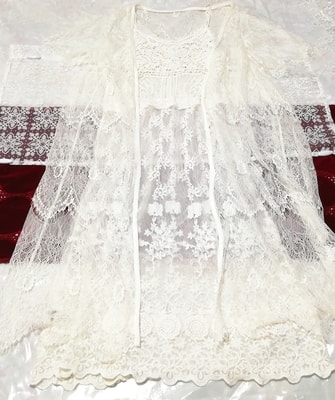 White lace see-through haori gown nightgown camisole babydoll dress 2P, fashion, ladies' fashion, nightwear, pajamas