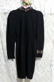 Suéter de bata negro negro / tops / tejido / vestido para cosplay Suéter negro con joyas de cosplay / tops / tejido / una pieza
