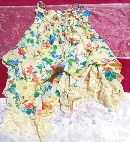 Camisole en mousseline de soie à motif floral bleu vert jaune rouge dentelle / une pièce / hauts, mode et dames mode et camisole