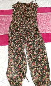 Robe de nuit négligée en mousseline de soie à fleurs noires, camisole maxi, salopette, jupe longue, taille L