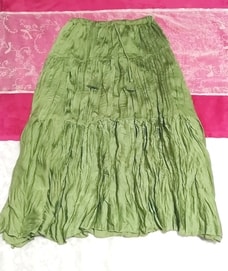 Green wavy long maxi skirt
