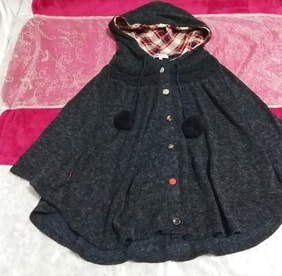 Cape de poncho à capuche à carreaux cardigan bleu marine noir, mode et veste pour dames, veste et poncho
