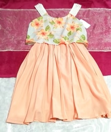 White orange floral print sleeveless skirt onepiece 7, 020 yen tag