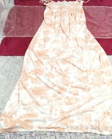 Pale orange floral print camisole maxi one piece, dress & long skirt & M size