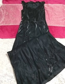 vino stella vestido largo negro brillante sin mangas de una pieza hecho en japón
