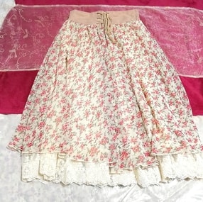 ピンク花柄ガーリーシフォンレーススカート Pink floral girly chiffon lace skirt