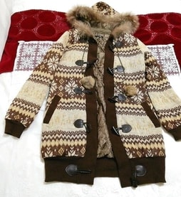 Flaxen brown knit hood raccoon fur bonbon jacket cardigan, ladies' fashion, cardigan, medium size