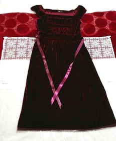ワインレッドパープルベロアワンピースドレス Wine Red Purple Velor One Piece Dress
