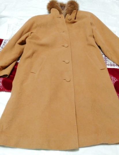 Abrigo largo 100% angora de piel de cuello real marrón lino hecho en Japón, abrigo, abrigo en general, talla m
