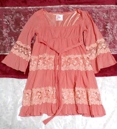 赤ピンクレース紐付きチュニック/トップス Red pink lace tunic/tops