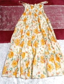Algodón con estampado floral naranja 100% camisola maxi de una pieza / falda larga Falda larga con estampado floral naranja 100% camisola maxi de una pieza